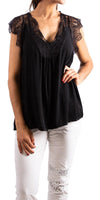 Corina Lace V-Neck Top - Shop Gigi Moda - Made in Italy # Cap Sleeve, Comfortable, Loose Fitting, Made in Italy, V-Neck
