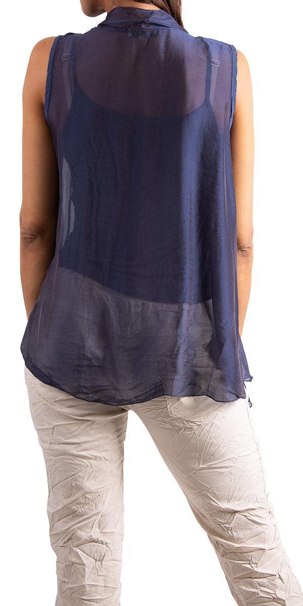 Margherita Two-piece Silk Vest - Gigi Moda - Made in Italy # Gathers, Layered, Made in Italy, Silk, Sleeveless, Top, Two-Pieces, Vest