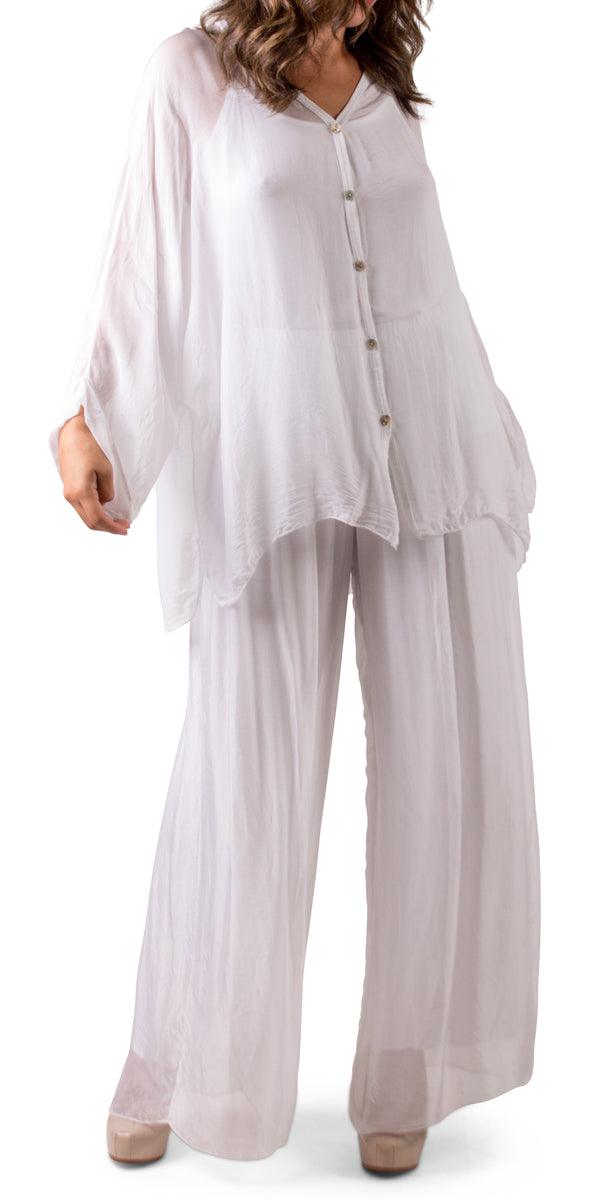 Angelo Silk Blouse - Gigi Moda - Made in Italy # 100% Silk, 2 piece, Blouse, button down, button up, comforatable fit, Dolman sleeve, dolman sleeves, italian silk top, made in italy, matching set, silk blouse, Silk top, Tops, womans clothing