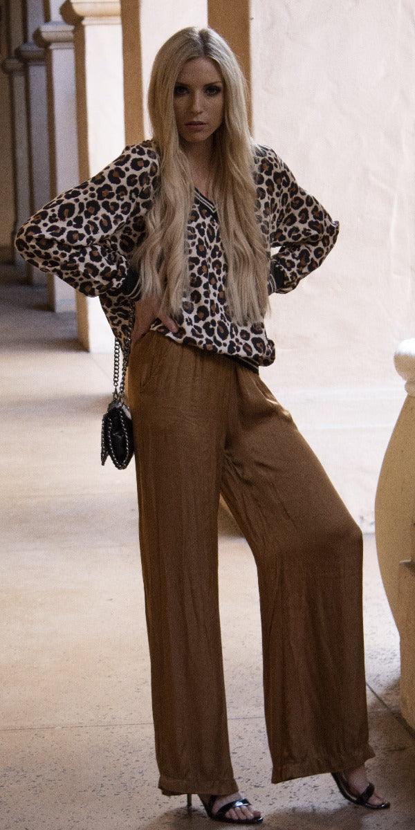 Daralice Leopard Blouse - Gigi Moda - Made in Italy # 100% Viscose, 1858L, fall, Gigi Moda, Made in Italy, One Size, OS, resort, resort wear, V-Neck, winter