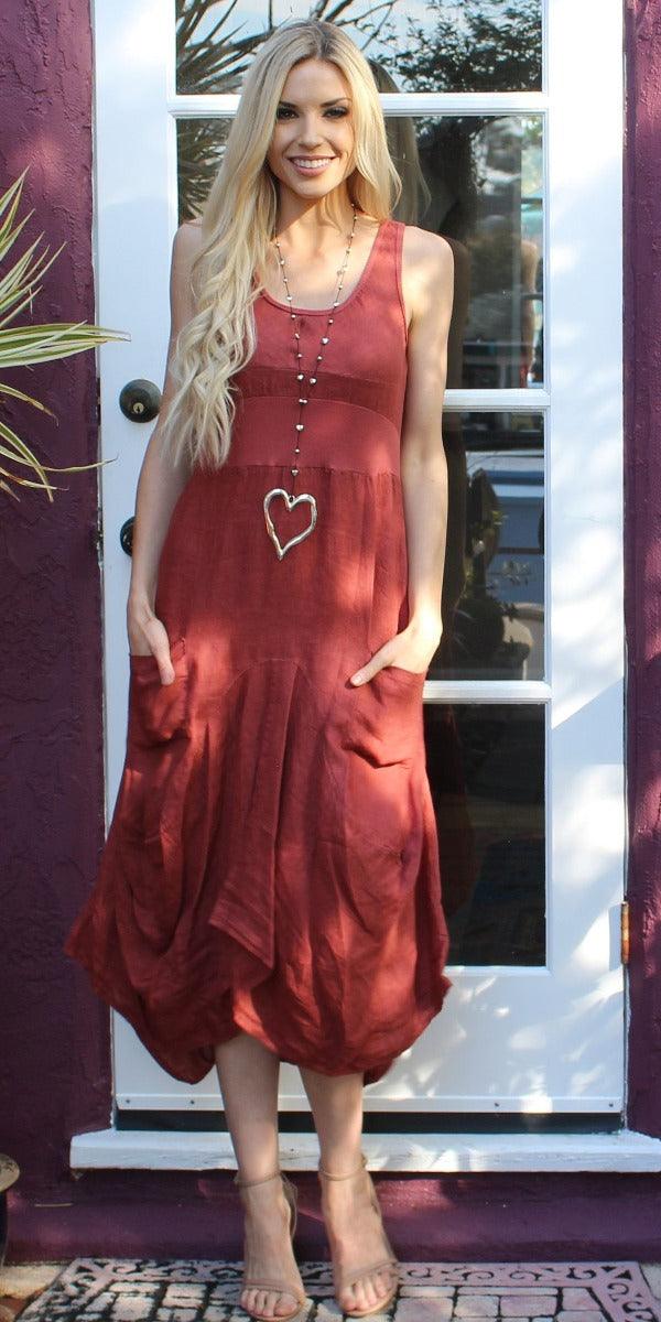 Rosalia Dress - Gigi Moda - Made in Italy # 100% Linen, Dress, free shipping, Gigi Moda, italian dress, Linen, linen dress, Long, Made in Italy, one size, OS, resort, resort wear, Sleeveless, washable