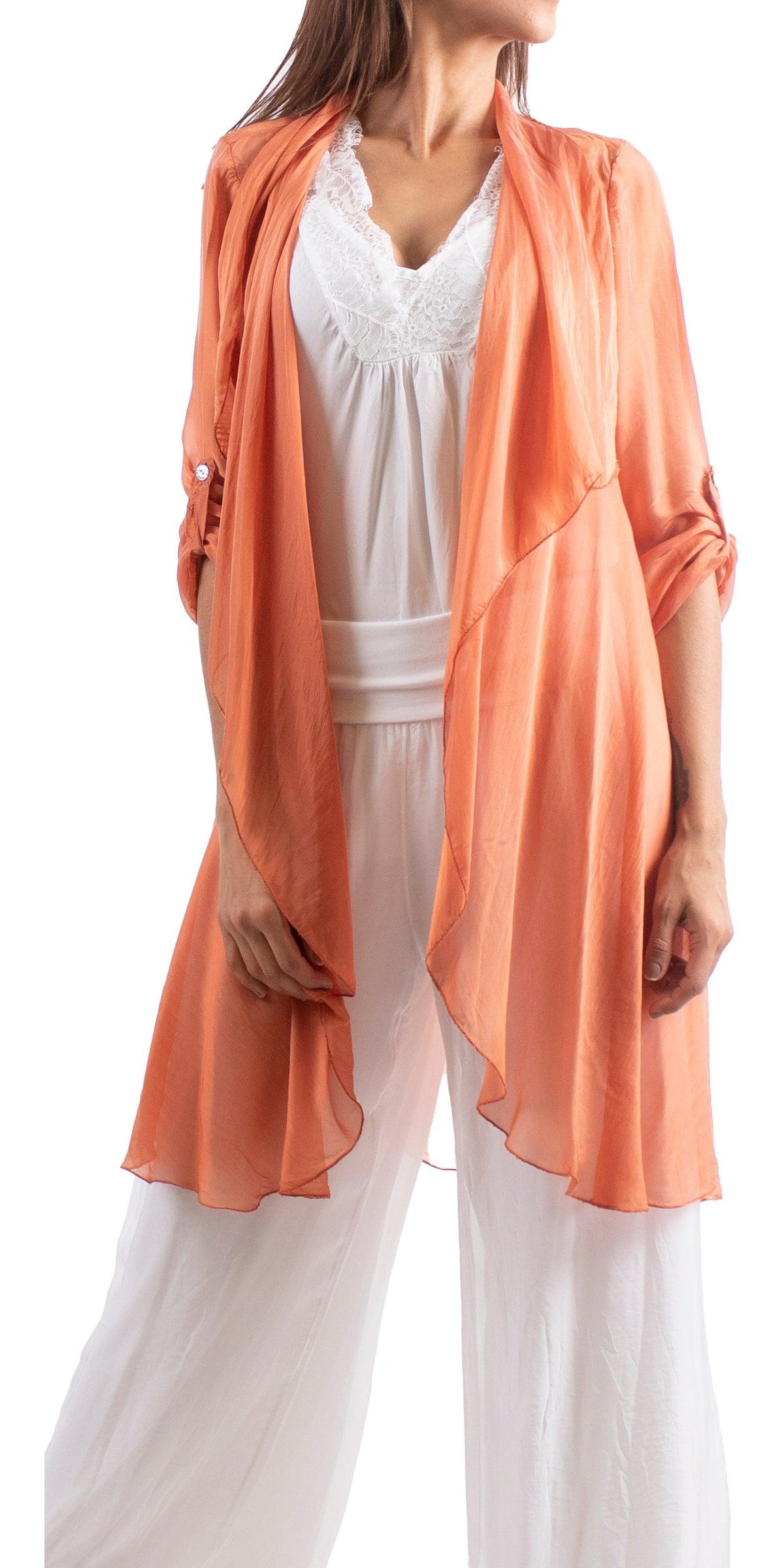 Portici Silk Cardigan - Gigi Moda - Made in Italy # 3/4 sleeve, Cardigan, free shipping, Gigi Moda, long, Made in Italy, one size, OS, Silk, viscose