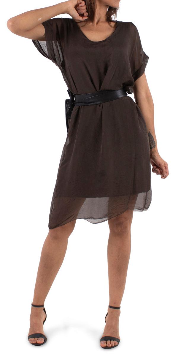 Teramo Silk Dress - Gigi Moda - Made in Italy # 100% Silk, free shipping, italian silk, italian silk dress, knee length dress, lose fitting, Made in Italy, round neck, short sleeve dress, silk dress