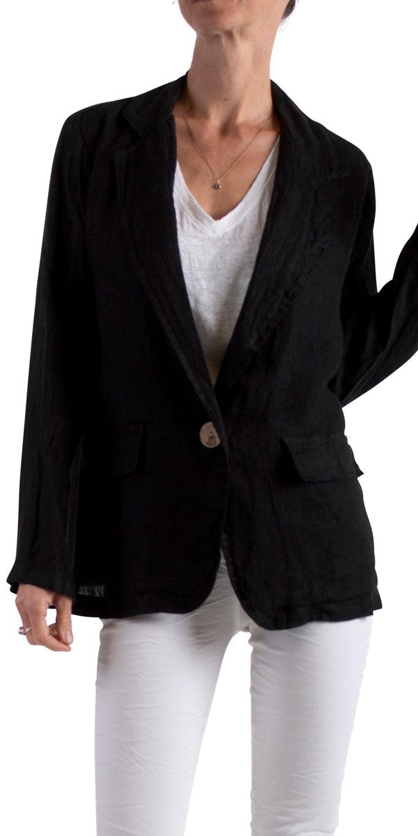 Sabrina Linen Blazer - Gigi Moda - Made in Italy # 100% Linen, blazer, button, clothing for women, Collared, faux pocket, Gigi Moda, italian brand, italian clothes, Italian Fashion, Jacket, open jacket