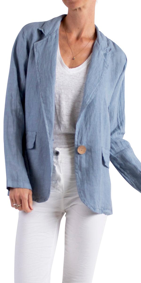 Sabrina Linen Blazer - Gigi Moda - Made in Italy # 100% Linen, blazer, button, clothing for women, Collared, faux pocket, Gigi Moda, italian brand, italian clothes, Italian Fashion, Jacket, open jacket