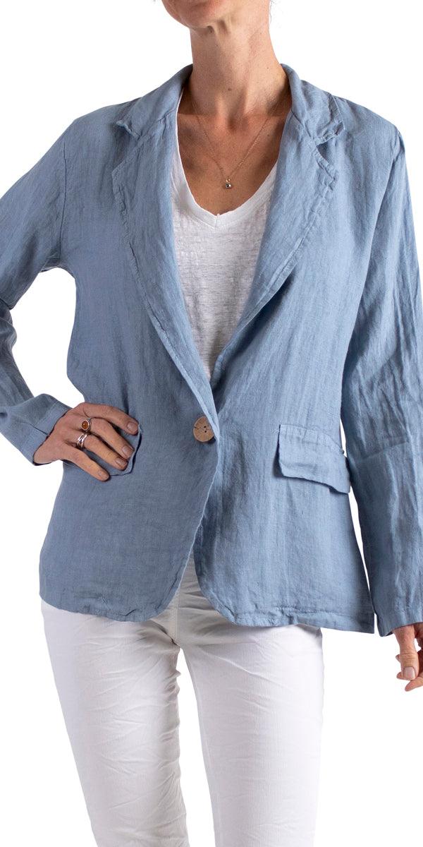 Sabrina Linen Blazer - Gigi Moda - Made in Italy # 100% Linen, blazer, button, clothing for women, Collared, faux pocket, Gigi Moda, italian brand, italian clothes, Italian Fashion, Jacket, open jacket