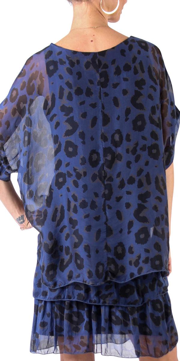 Monica Leopard Print Silk Kaftan - Gigi Moda - Made in Italy # animal print, blouse, comfy top, gigi moda, Italian Clothing, Kaftan, Leopard Print, Made in Italy, one size, Round Neck, Silk, top, washable