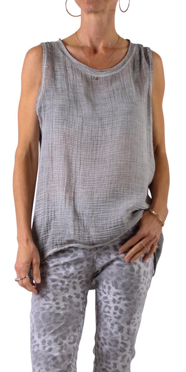 Sophia Cotton Tank - Gigi Moda - Made in Italy # 100% Cotton, gauze, Gigi Moda, high low, Made in Italy, one size, OS, Sleeveless, spring, summer, tank, Tank Top, Top