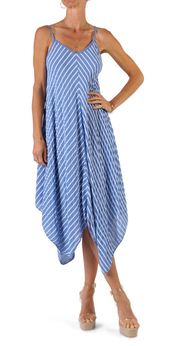 Il Lido Striped Dress - Gigi Moda - Made in Italy # beach dress, Dress, Gigi Moda, midi dress, resort wear, sharkbite hemline, Sleeveless, Spaghetti Strap, spaghetti strap dress, striped dress, stripes