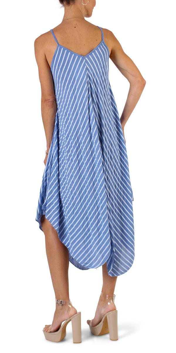 Il Lido Striped Dress - Gigi Moda - Made in Italy # beach dress, Dress, Gigi Moda, midi dress, resort wear, sharkbite hemline, Sleeveless, Spaghetti Strap, spaghetti strap dress, striped dress, stripes