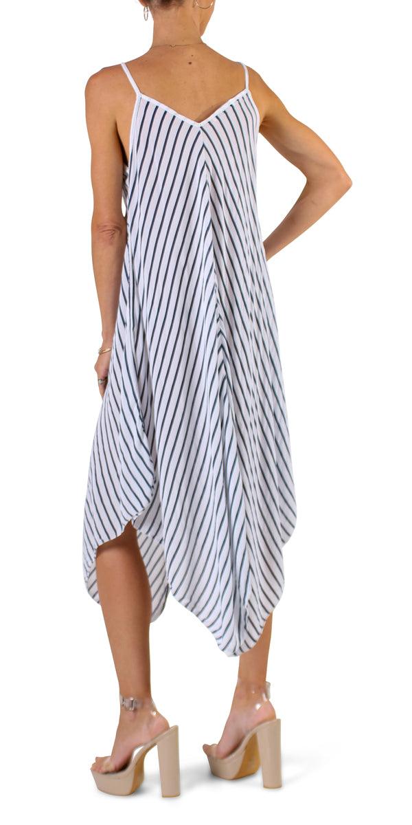 Il Lido Striped Dress - Gigi Moda - Made in Italy # beach dress, Dress, Gigi Moda, midi dress, resort wear, sharkbite hemline, Sleeveless, Spaghetti Strap, spaghetti strap dress, striped dress, stripes