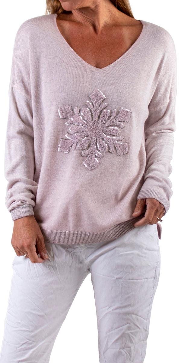 La Neve Knit Sweater - Gigi Moda - Made in Italy # casual sweater, embossed, Embroidered, free shipping, Gigi Moda, Italian Sweater, Knit, knit sweater, Made in Italy, one size, snowflake, Sweater