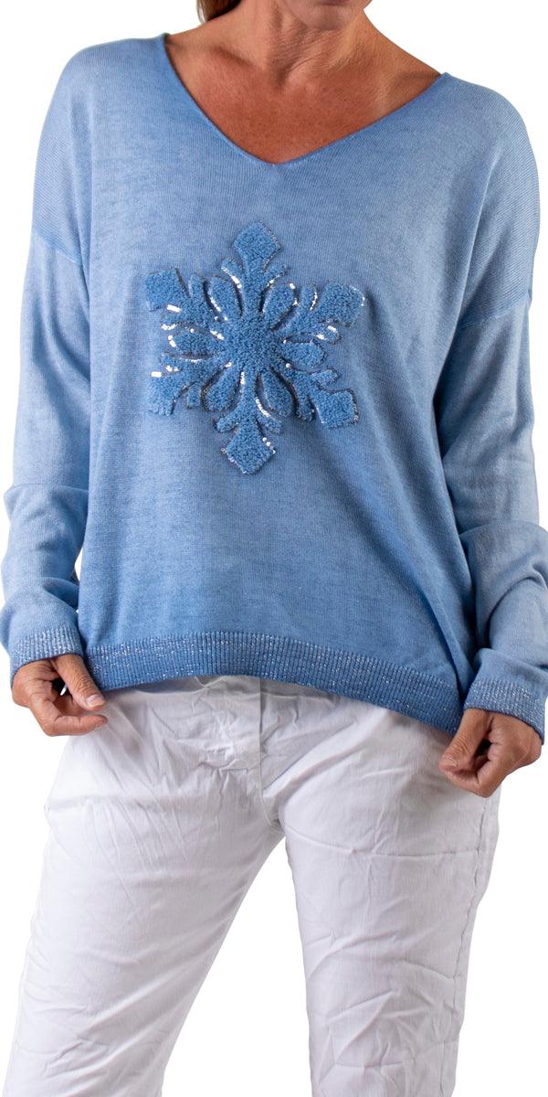 La Neve Knit Sweater - Gigi Moda - Made in Italy # casual sweater, embossed, Embroidered, free shipping, Gigi Moda, Italian Sweater, Knit, knit sweater, Made in Italy, one size, snowflake, Sweater