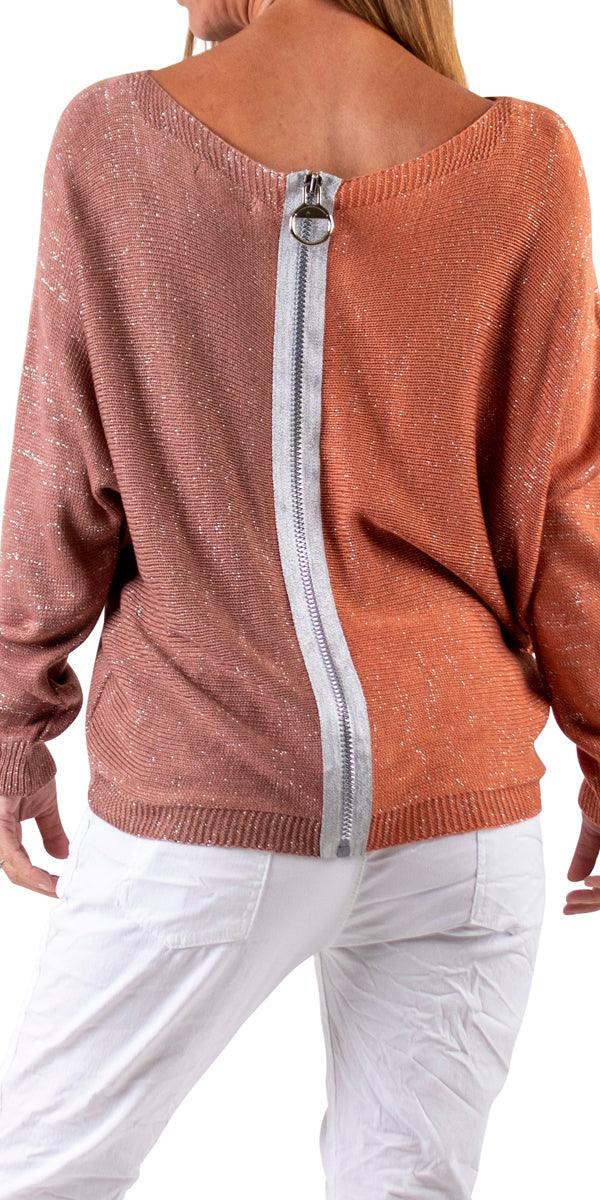 Argento Dual-Toned Sweater - Gigi Moda - Made in Italy # Boatneck, fall, Gigi Moda, gigi moda. made in italy, glitter, knit, metallic, shop gigi moda, sweater, zipper