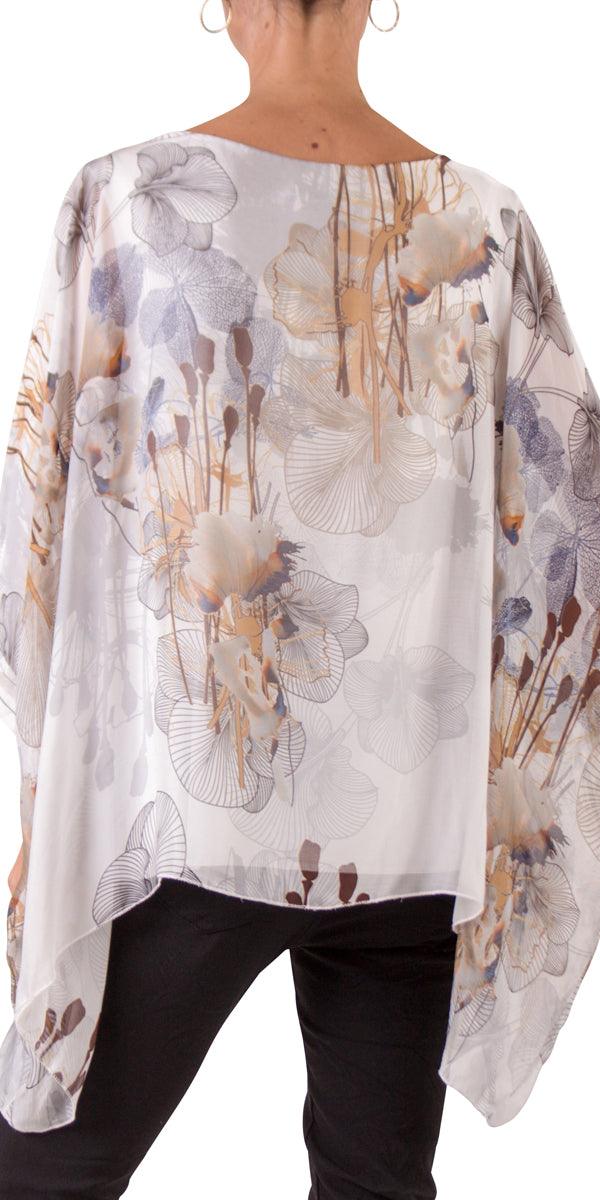 Seta Fall Floral Kaftan - Gigi Moda - Made in Italy # 100% Silk, Blouse, floral, floral design, Floral Print, gigi moda, italian silk blouse, Kaftan, Made in Italy, OS, resort, resort wear, Silk, silk blouse