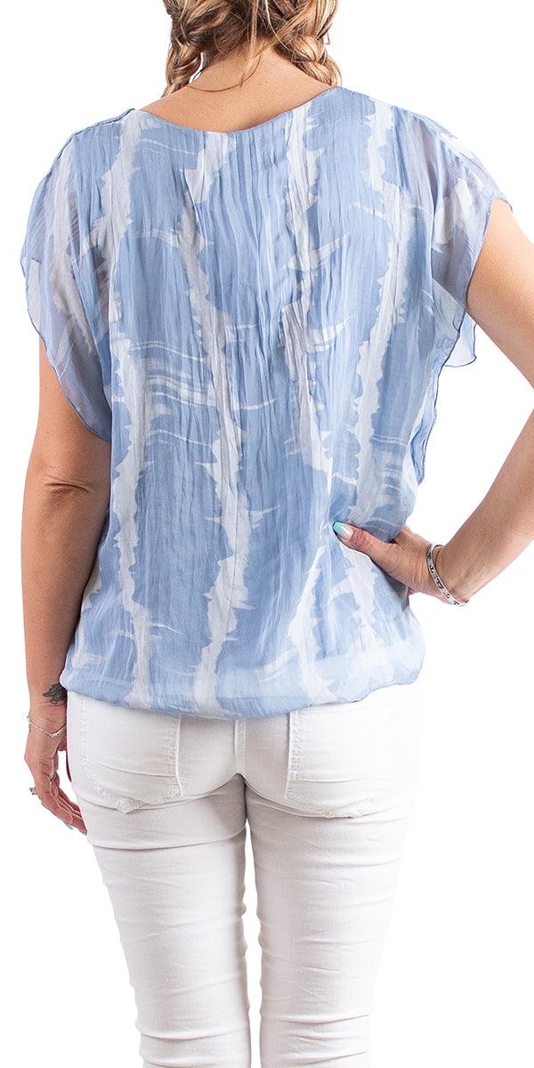 Natacha Tie Dye Top - Gigi Moda - Made in Italy # 100% Silk, Blouse, Flutter sleeve, italian silk blouse, Made in Italy, one size, Silk, silk blouse, Tie Dye, Top