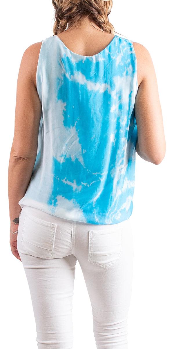 Corfu Sleeveless Blouse - Gigi Moda - Made in Italy # 100% Silk, Blouse, Gigi Moda, italian top, Made in Italy, one size, side tie, Silk, Sleeveless, Sleeves, tie at side, Tie Dye, Top