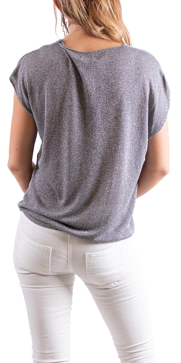 Aversa Sparkle V-Neck Knit - Gigi Moda - Made in Italy # Biege, blouse, Comfortable fit, Gray, made in italy, Olive, Silver, Womens Clothing