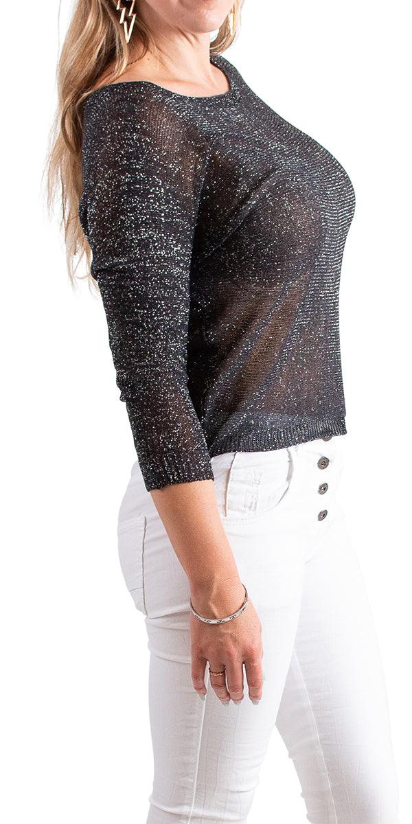 Aliocha Sparkle Light Knit - Gigi Moda - Made in Italy # Black, Comfortable fit, made in italy, Navy, Sweater, Womens Clothing, Womens Tops