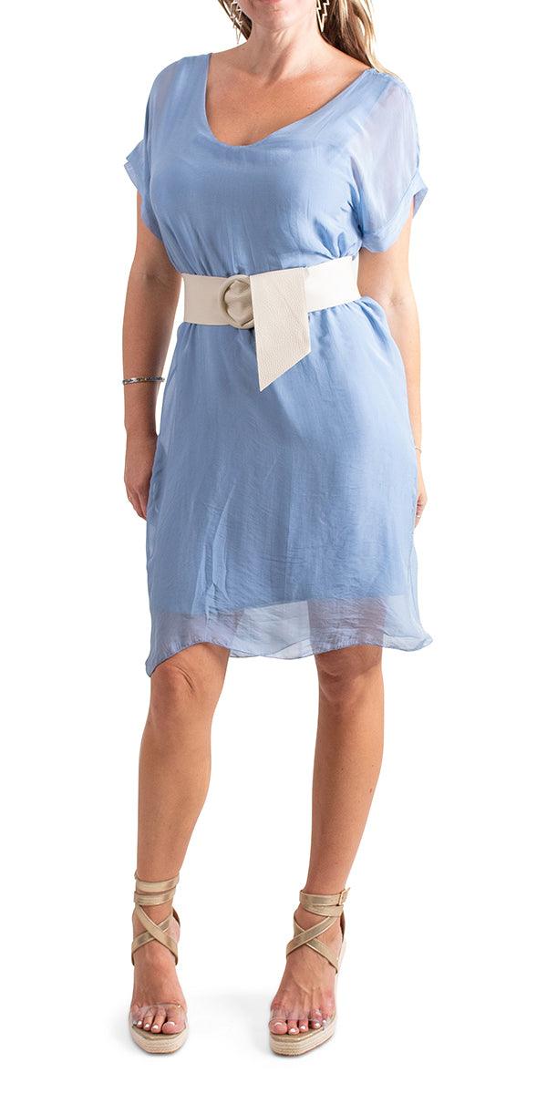 Teramo Silk Dress - Gigi Moda - Made in Italy # 100% Silk, free shipping, italian silk, italian silk dress, knee length dress, lose fitting, Made in Italy, round neck, short sleeve dress, silk dress