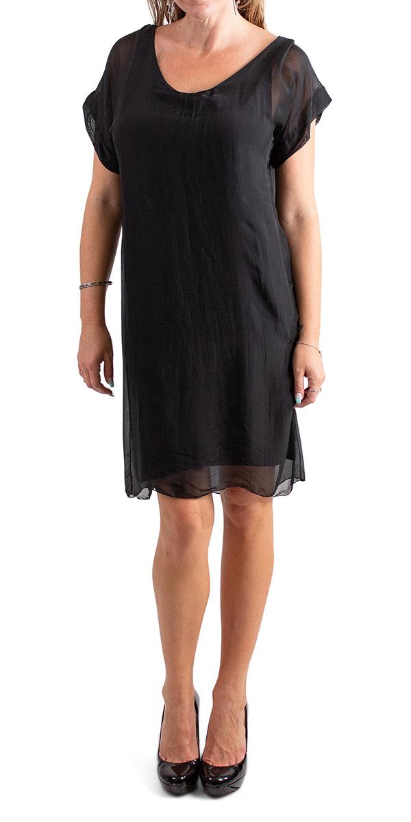 Teramo Silk Dress - Gigi Moda - Made in Italy # 100% Silk, free shipping, italian silk, italian silk dress, knee length dress, lose fitting, Made in Italy, round neck, short sleeve dress, silk dress