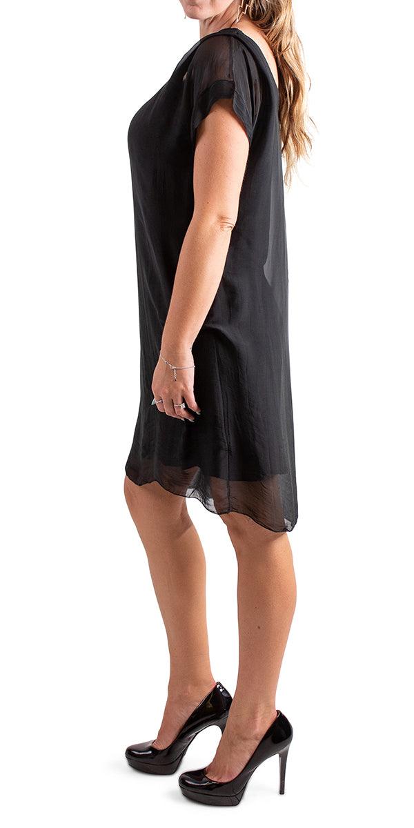 Teramo Silk Dress - Gigi Moda - Made in Italy # 100% Silk, free shipping, italian silk, italian silk dress, knee length dress, lose fitting, Made in Italy, round neck, short sleeve dress, silk dress