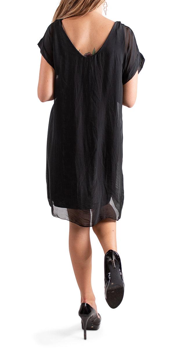 Teramo Silk Dress - Gigi Moda - Made in Italy # 100% Silk, free shipping, italian silk, italian silk dress, knee length dress, lose fitting, Made in Italy, round neck, short sleeve dress, silk dress