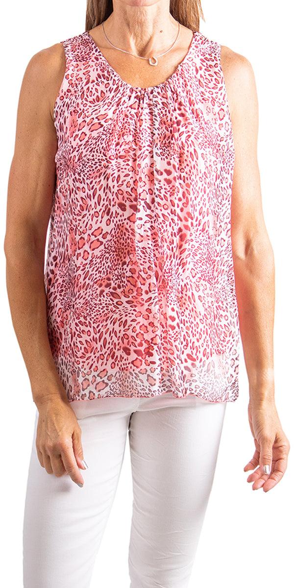 Chieti Silk Cheetah Print Tank - Gigi Moda - Made in Italy # 100% silk, Blue, Coral, made in italy, silk, silk tank, Turquoise