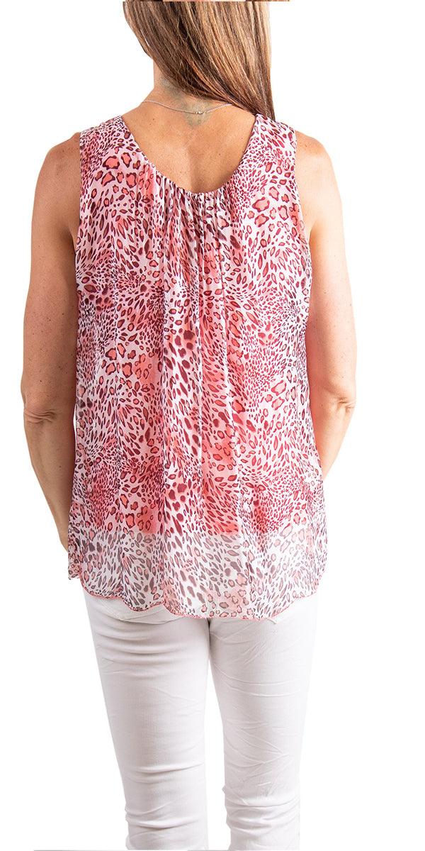 Chieti Silk Cheetah Print Tank - Gigi Moda - Made in Italy # 100% silk, Blue, Coral, made in italy, silk, silk tank, Turquoise