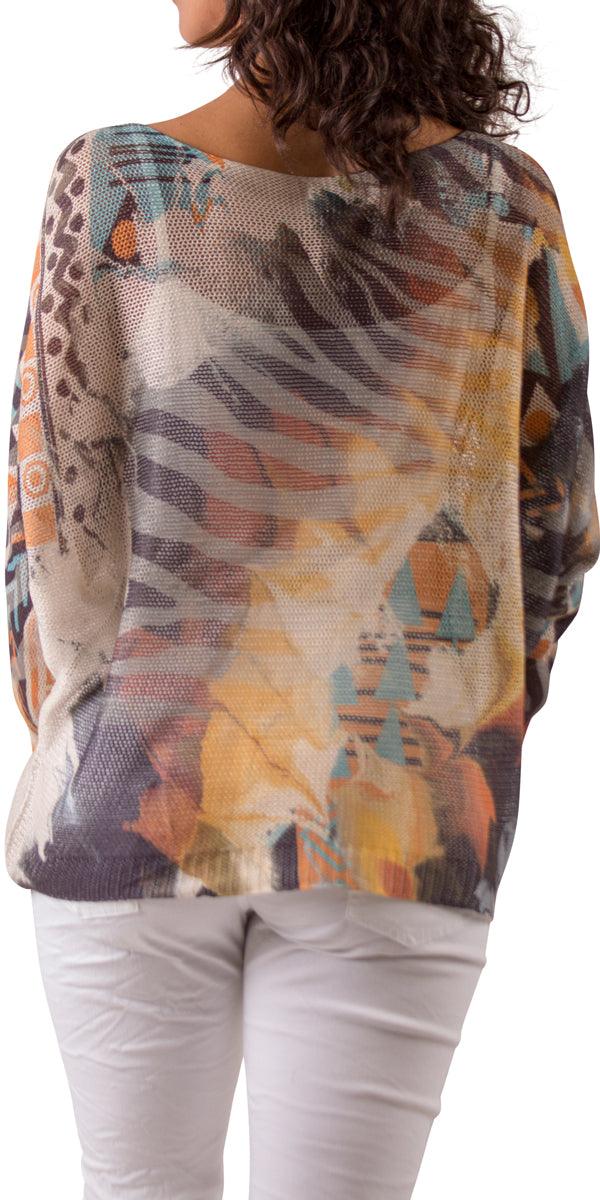 Emy Batwing Sweater with Zebra Print - Gigi Moda - Made in Italy # animal print, Blouse, comfortable, comfortable fit, Cozy, Gigi Moda, Italian Clothing, italian top, Long Sleeve, Made in Italy, one size, Sleeves, Sweater, Top, washable, womens clothing, Womens Tops, zebra print
