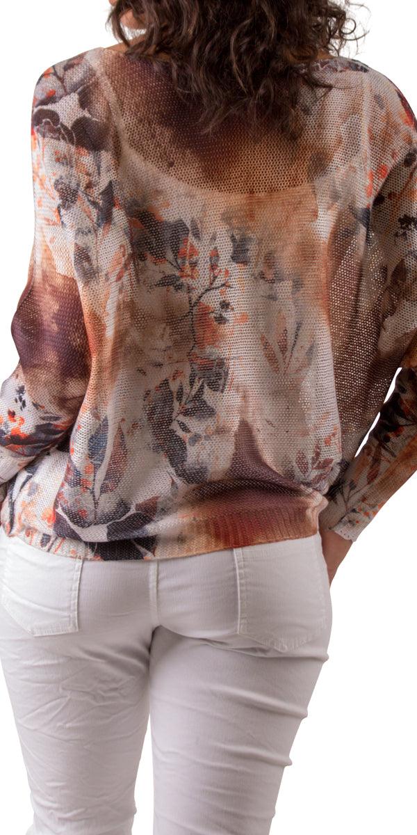 Donatella Sweater with Abstract Floral Print - Gigi Moda - Made in Italy # Blouse, comfortable, comfortable fit, Cozy, floral design, Floral Print, Gigi Moda, Italian Clothing, italian top, Long Sleeve, Made in Italy, Sleeves, Sweater, Top, washable, womens clothing, Womens Tops