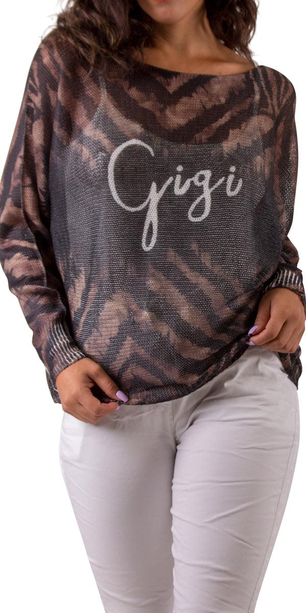 Donatella Sweater with GIGI Print - Gigi Moda - Made in Italy # animal print, Blouse, comfortable, comfortable fit, Cozy, Gigi Moda, Italian Clothing, italian top, Long Sleeve, Made in Italy, Sleeves, Sweater, Top, washable, womens clothing, Womens Tops, zebra print