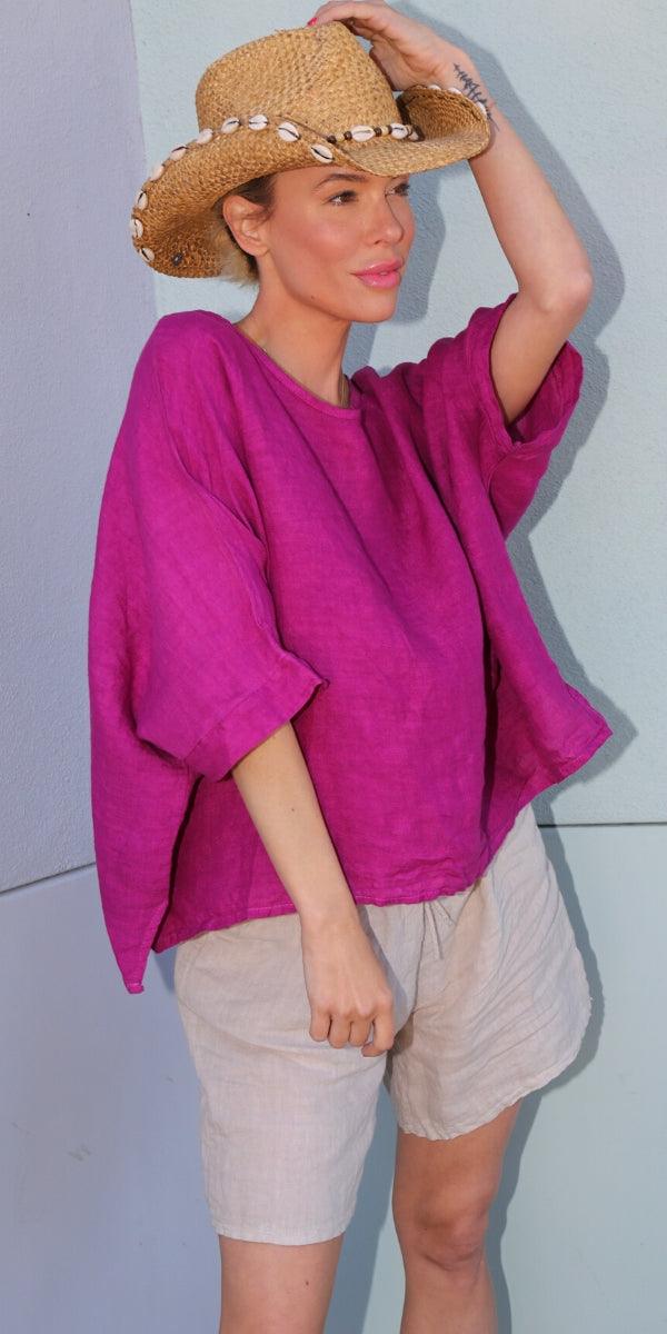Lucy Blouse - Gigi Moda - Made in Italy # 100% Linen, Blouse, casual, free shipping, Gigi Moda, Kaftan, Linen, Made in Italy, OS, resort wear, spring, summer