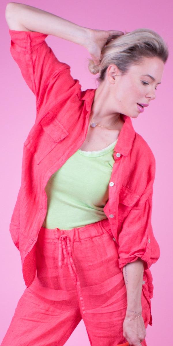 Navi Linen Button Down Top - Gigi Moda - Made in Italy # Blouses, Comforatable fit, Made in Italy, Tops, Womans clothing