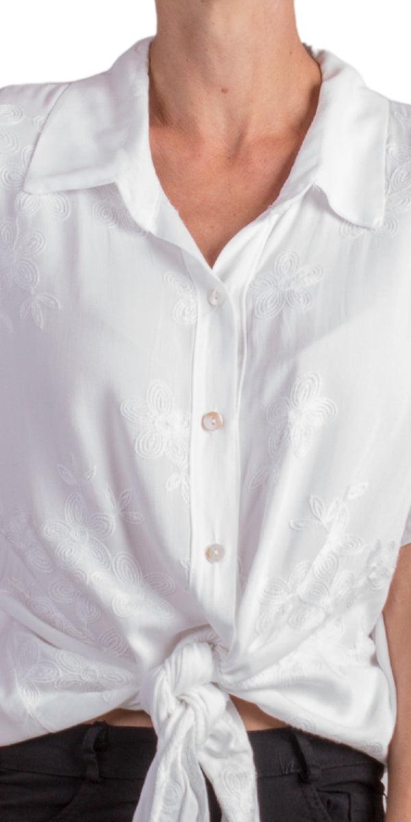 Nerina Button Down Shirt - Gigi Moda - Made in Italy # button down, collared, Embroidered, floral pattern, front tie, Gigi Moda, italian apparel, italian brand, Italian Clothing, italian shirt, Made in Italy, online shopping, OS, shirt, shop gigi moda, Top