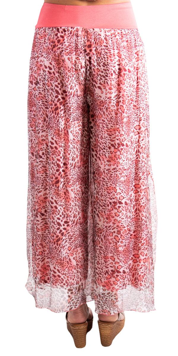 Jasmin Cheetah slit Pants - Gigi Moda - Made in Italy # Cheetah Print, clothing for women, comfortable fit, italian clothes, made in italy, pant, womens clothing