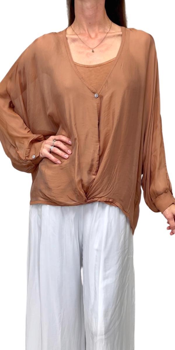 Ryana Blouse - Gigi Moda - Made in Italy # 100% Silk, balloon sleeve, cami, Gigi Moda, italian silk, long sleeve, Made in Italy, Silk top