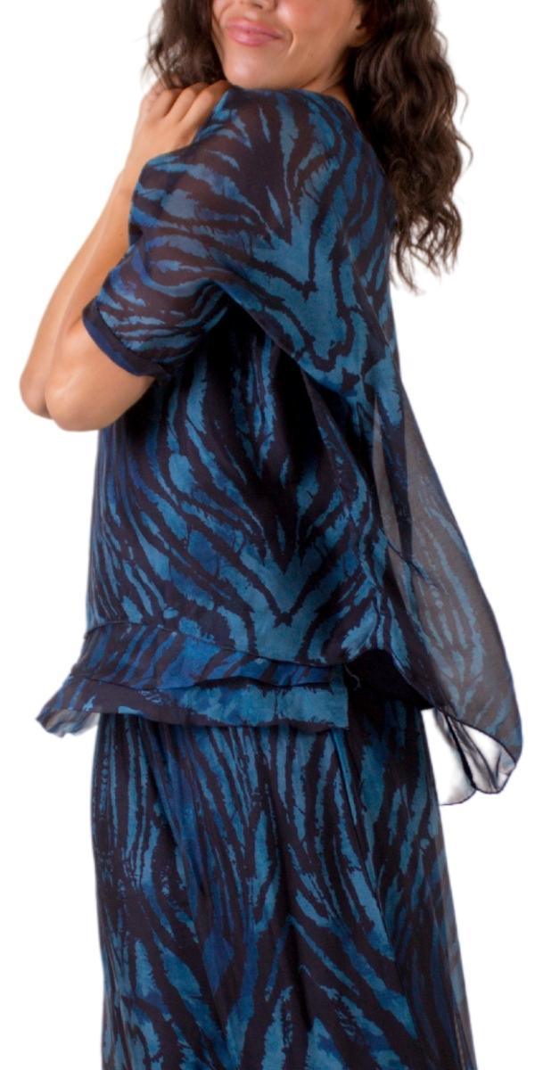 Diana Zebra Print Blouse - Gigi Moda - Made in Italy # 100% silk, animal print, blouse, frayed edge, gigi moda, italian silk blouse, made in italy, silk, silk blouse, silk top, zebra print