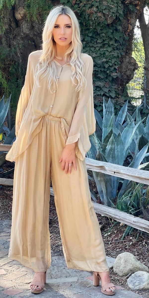 Angelo Silk Pant - Gigi Moda - Made in Italy # 100% Silk, bohemian, comfortable, Double Layer, Elastic Waist Palazzo, free shipping, Gigi Moda, Made in Italy, one size, palazzo, Pant, shop gigi moda, Silk, viscose