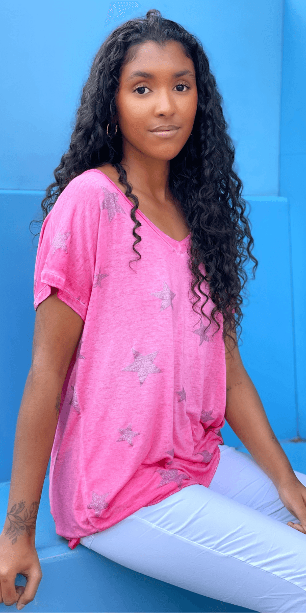 Diva T-Shirt - Gigi Moda - Made in Italy # blouse, gigi moda, glitter, star, star design, t shirt, tee shirt, top, v neck, v-neck tee