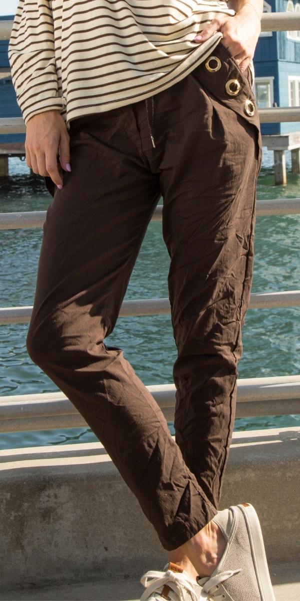 Grommet Pocket Tie-Waist Pants - Gigi Moda - Made in Italy # Cropped pants, drawstring, Gigi Moda, gold detail, grommets, lightweight, made in italy, pockets, stretch, Tie waist