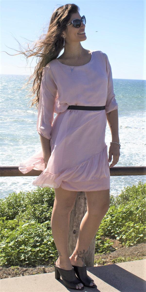 Strolia Silk Dress - Gigi Moda - Made in Italy # 100% Silk, Dress, GATHERED, Gigi Moda, Made in Italy, OS, Ruffle, ruffle dress, Silk, washable