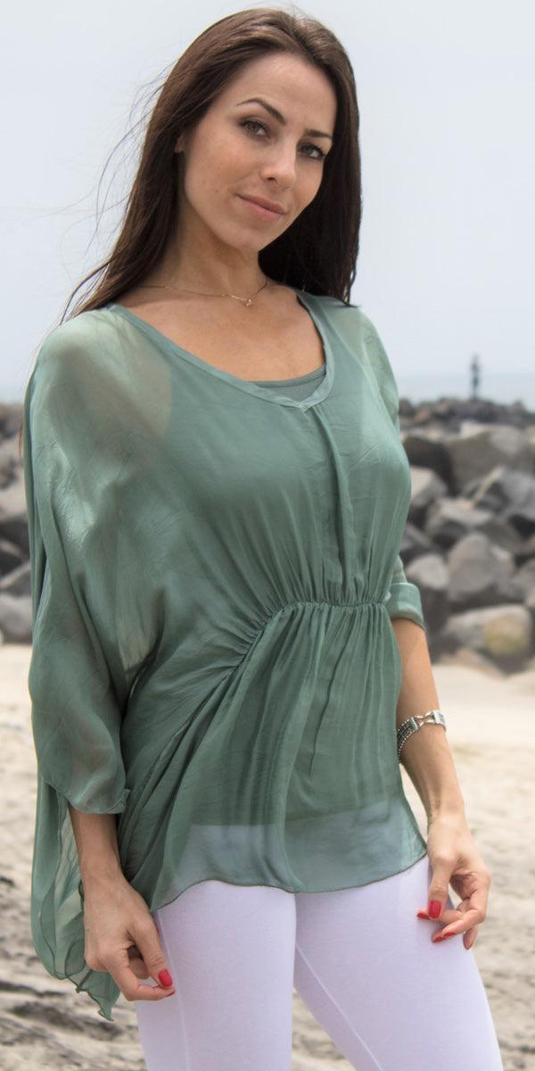 Paolita Bat-Wing Blouse - Gigi Moda - Made in Italy # Blouse, Gigi Moda, italian apparel, italian blouse, italian boutique, Italian Clothing, italian silk, italian silk blouse, Made in Italy, online shopping, OS, resort, resort wear, shop gigi moda, Silk, Two Piece, viscose, viscose blouse