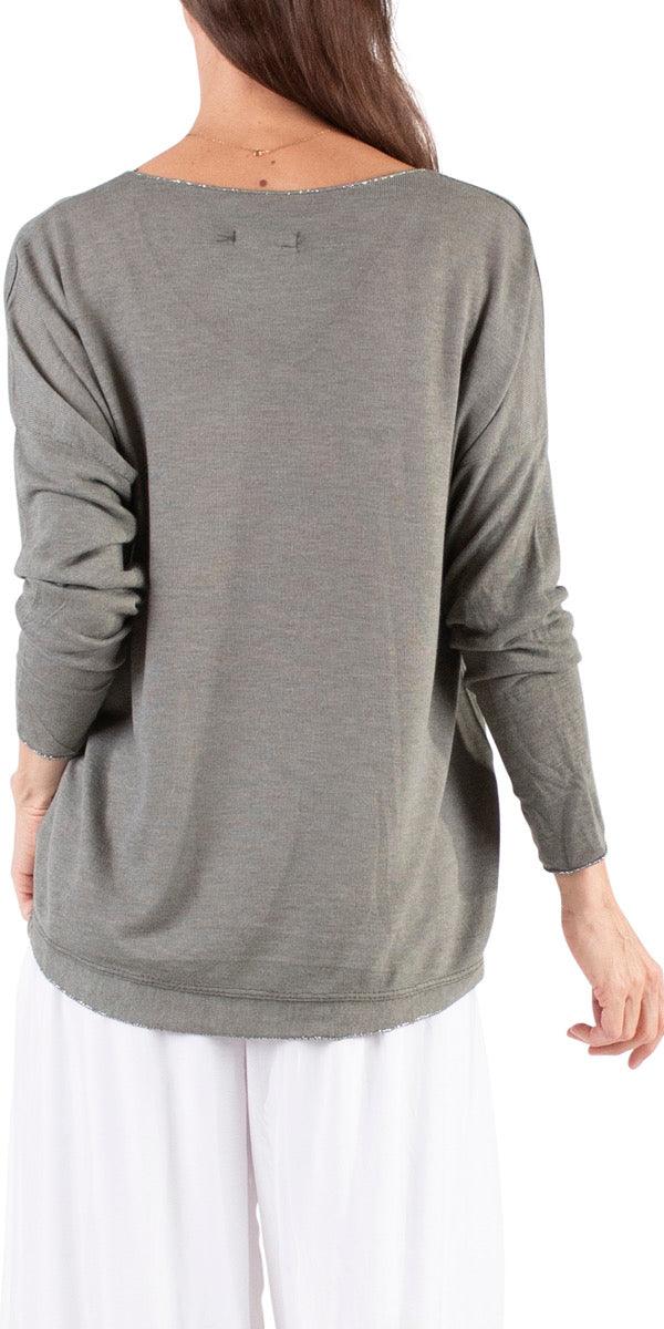 Alexis Long Sleeve Shimmery Top - Gigi Moda - Made in Italy # Blouses, Comforatable fit, Made in Italy, metallic shine, shimmer, Tops, Womans clothing