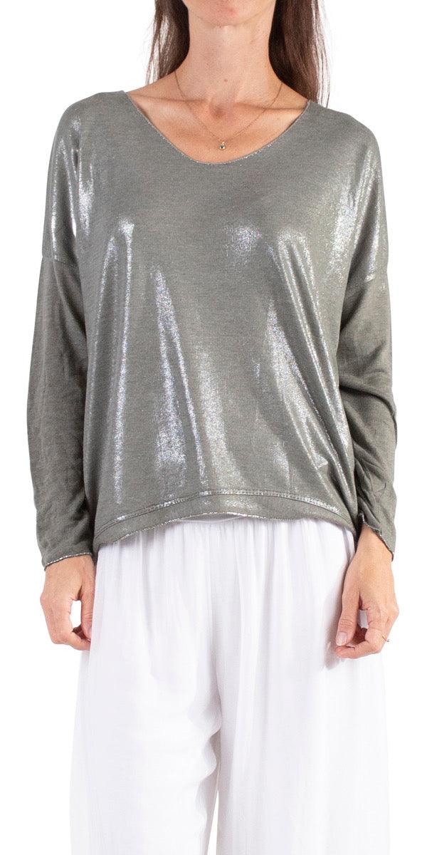 Alexis Long Sleeve Shimmery Top - Gigi Moda - Made in Italy # Blouses, Comforatable fit, Made in Italy, metallic shine, shimmer, Tops, Womans clothing