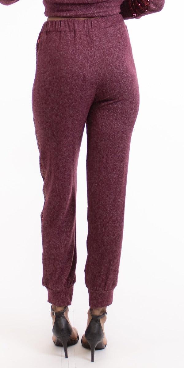 Izabella Jogger - Gigi Moda - Made in Italy # 2768, 2770, black, burgundy, cozy, cream, gigi moda, holiday, jogger, made in italy, nylon, polyester, resort, resort wear, sequin, sparkle, viscose