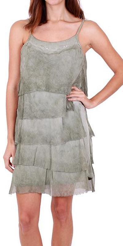 Siena Sequined Dress - Gigi Moda - Made in Italy # 100% Silk, Dress, Layers, Made in Italy, OS, Ruffle, Sequins, Silk, Spaghetti Strap