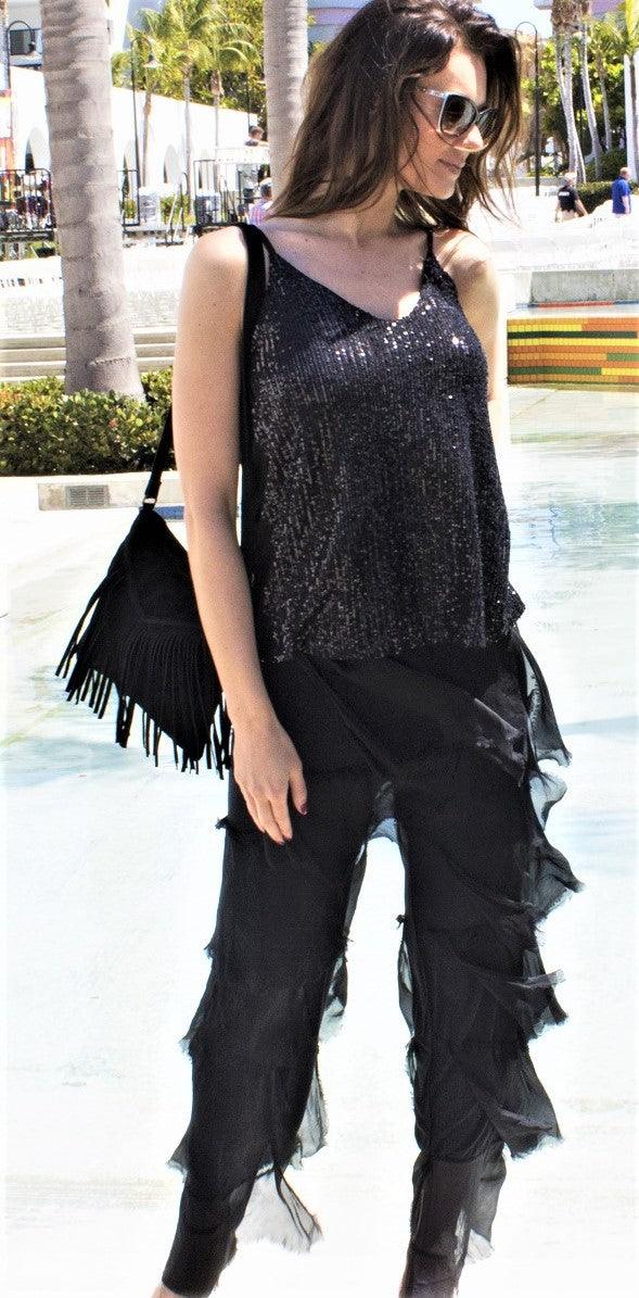 Siena Pant - Gigi Moda - Made in Italy # Gigi Moda, italian pants, italian silk, Made in Italy, OS, Pants, Ruffle, Silk, silk pants