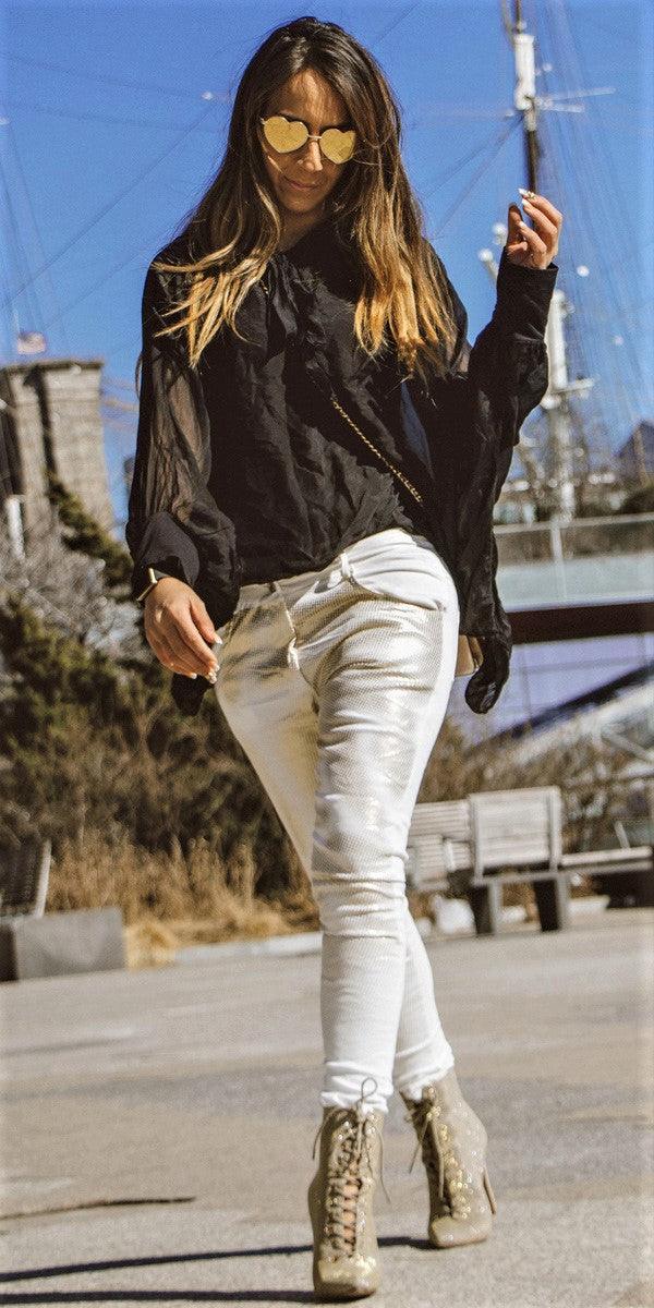 Rosalie Dot Pant - Gigi Moda - Made in Italy # Cotton, Gigi Moda, Gold, Made in Italy, Metallic, Metallic Dots, Pants, resort, resort wear, Silver