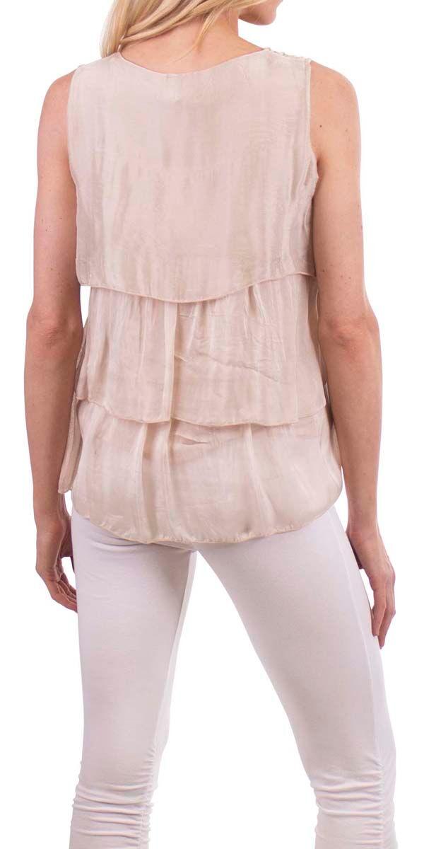 Brenta Tank - Gigi Moda - Made in Italy # basics, elastic, fashion tank top, fashion top, Gigi Moda, Italian Fashion, italian silk, italian top, layered, lose fitting, resort wear, Round Neck, ruffles, Scoop Neck, Silk, solid color, tank, Tank Top